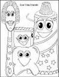 Coloring Page thumbnail - Four Friends, Tooth, Brush, Toothpaste and Floss
